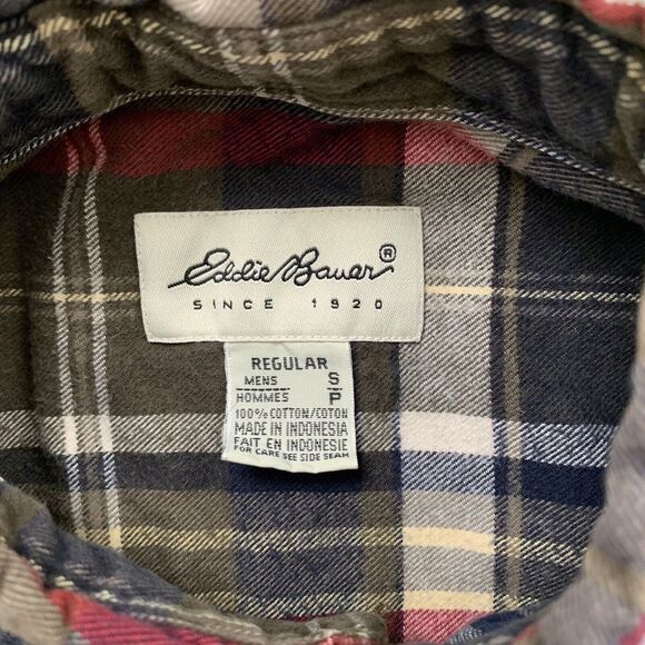 Eddie‎ Bauer Red & Blue Plaid Flannel Shirt Size small casual - Picture 3 of 7
